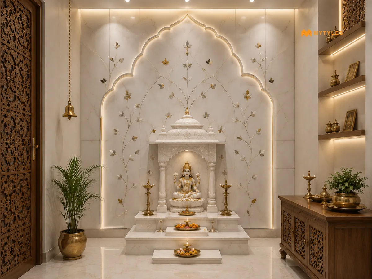 Marble Inlay-Look Tiles for a Premium Mandir